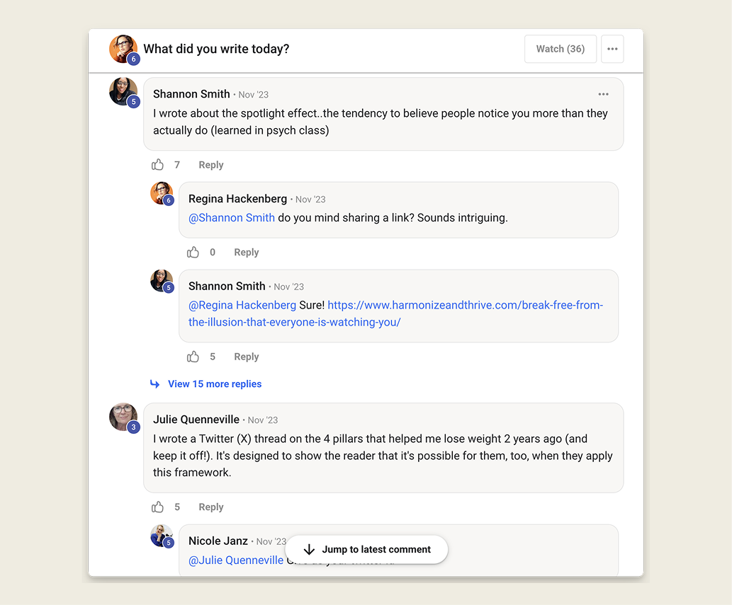 Discussion between members of the Ship 30 Skool community